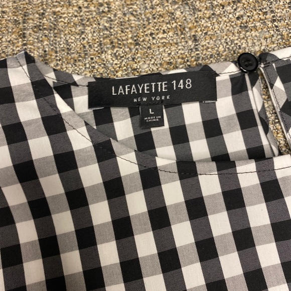 Lafayette 148 New York Revina Ruffle-Sleeve Poplin Plaid Blouse Large - Picture 6 of 14